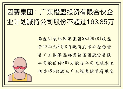因赛集团：广东橙盟投资有限合伙企业计划减持公司股份不超过163.85万股